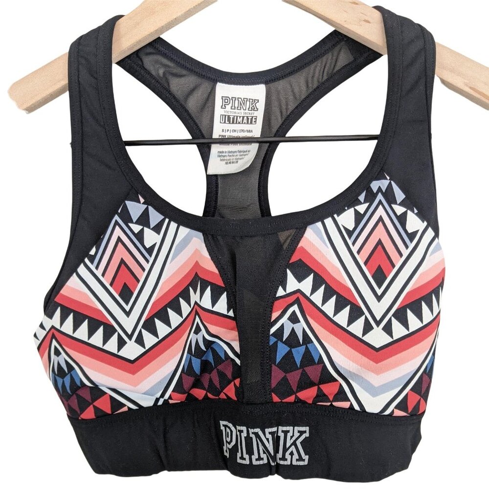 Victoria's Secret PINK black multicolored geo print ultimate sports bra small - Picture 9 of 9